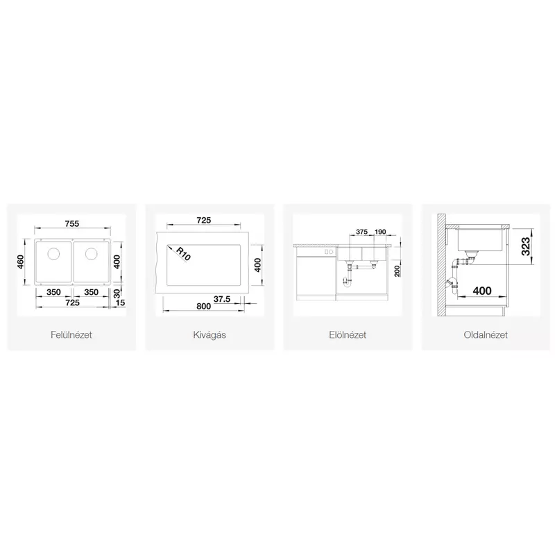 Blanco SUBLINE 350/350-U aláépíthető gránit mosogató törtfehér lefolyó nélkül 527828