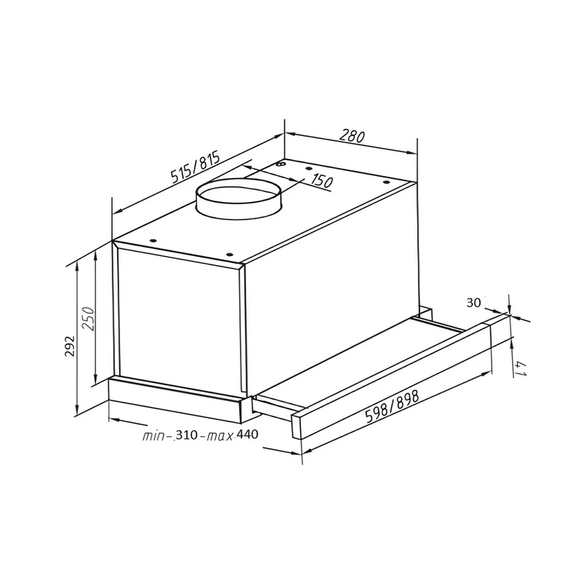 Davoline IOS ULTRA 90 GR-IX beépíthető teleszkópos páraelszívó inox 90cm