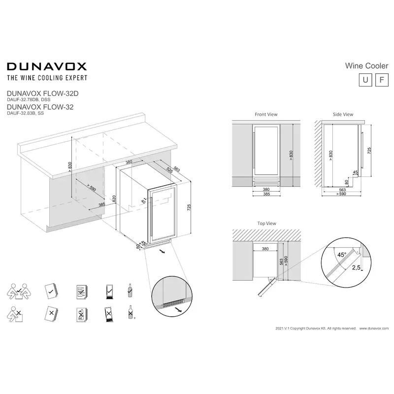 Dunavox DAUF-32.78DB beépíthető borhűtő fekete 32 palackos