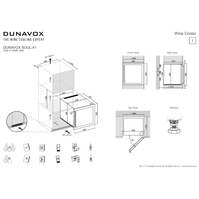 Dunavox DAB-41.83DB Soul beépíthető borhűtő fekete 41 palackos