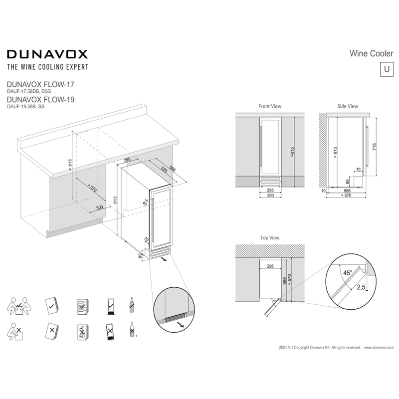 Dunavox DAUF-19.58SS beépíthető borhűtő inox 19 palackos