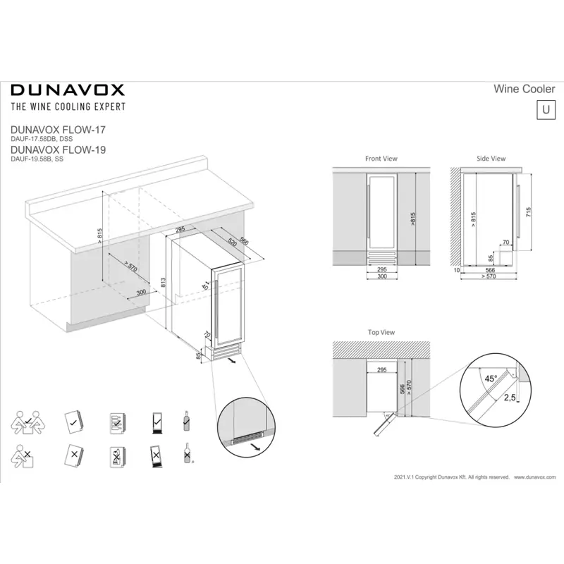 Dunavox DAUF-17.58DSS beépíthető borhűtő inox 17 palackos