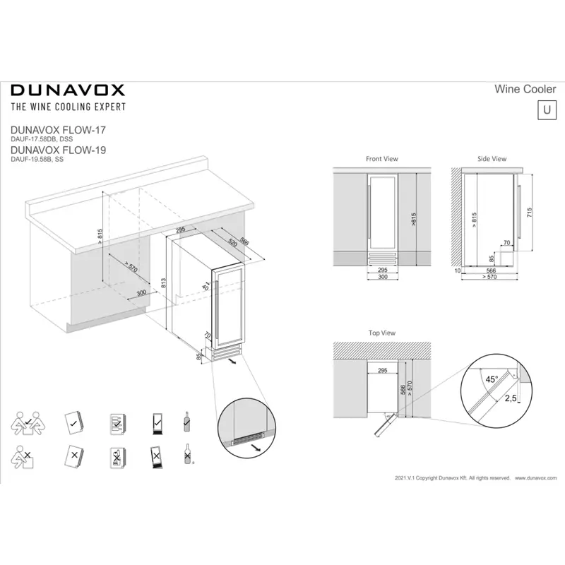 Dunavox DAUF-17.58DC beépíthető borhűtő RAL 17 palackos