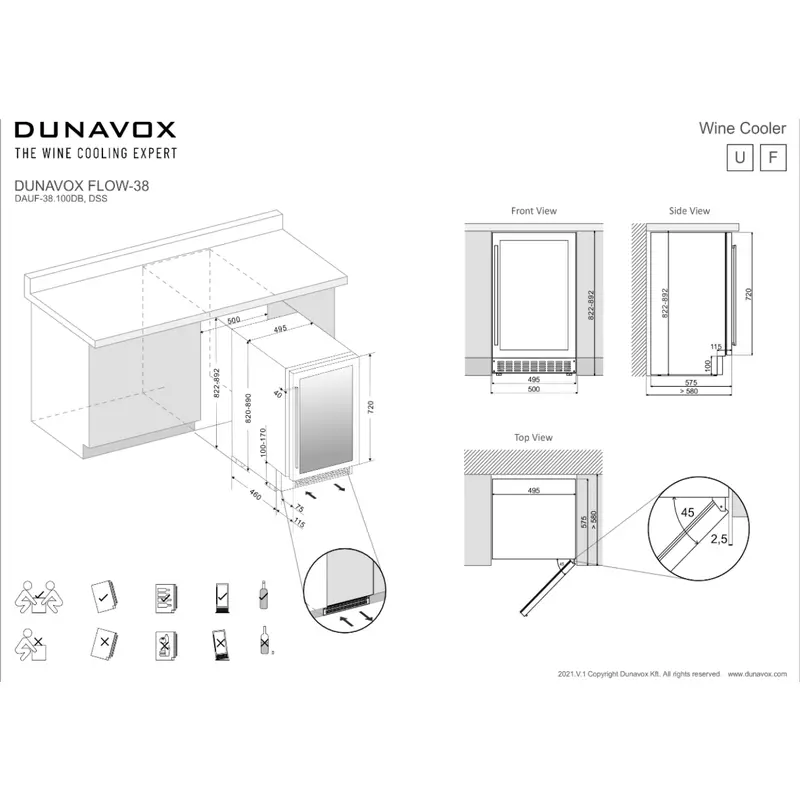 Dunavox DAUF-38.100DMB Flow beépíthető borhűtő matt fekete 38 palackos