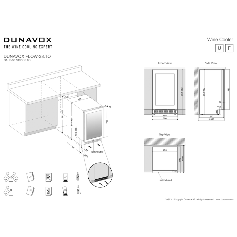 Dunavox DAUF-38.100DB.TO Flow beépíthető borhűtő fekete 38 palackos push2open
