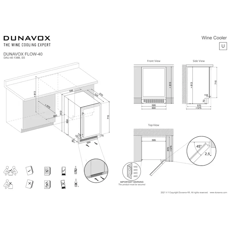 Dunavox DAUF-40.138SS Flow beépíthető borhűtő inox 40 palackos