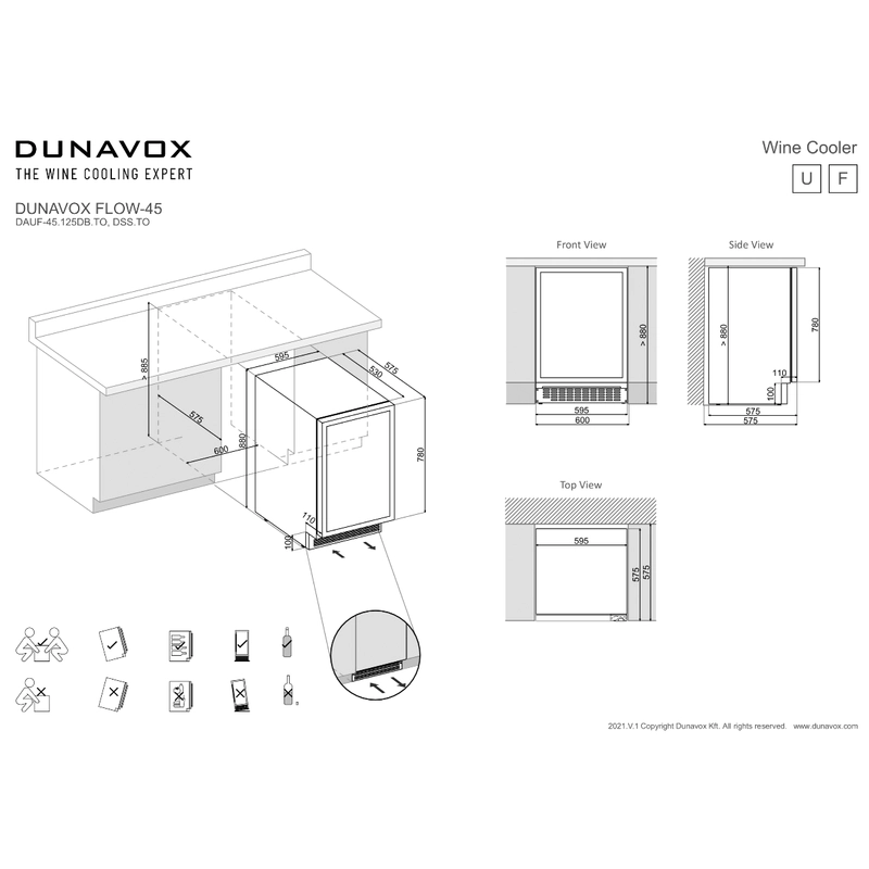 Dunavox DAUF-45.125DB.TO Flow beépíthető borhűtő fekete 45 palackos