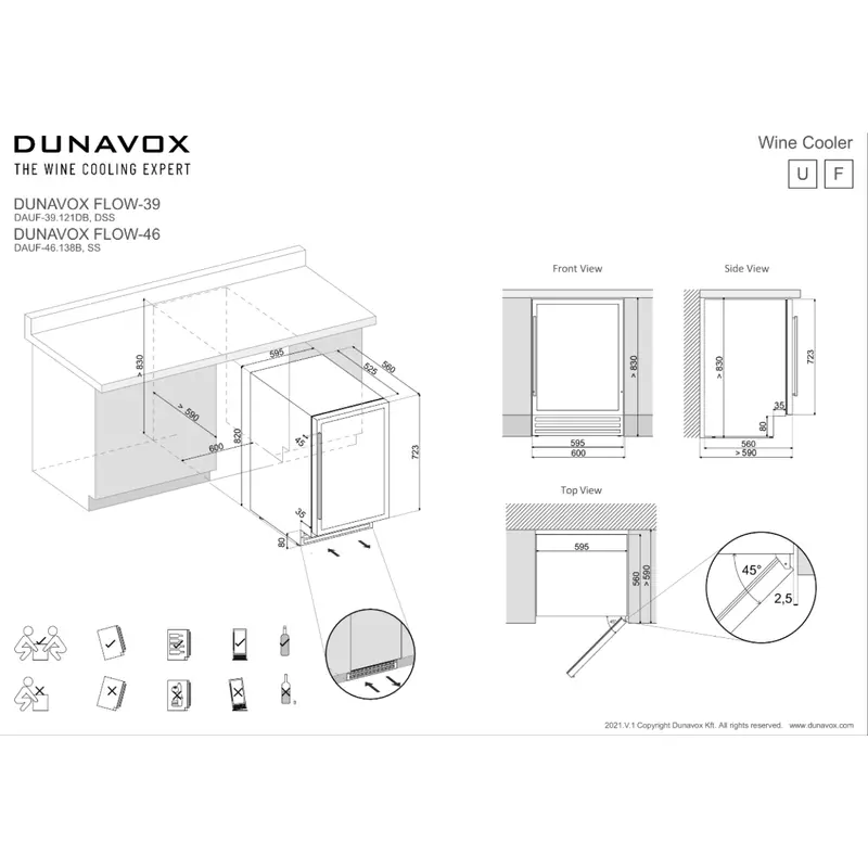 Dunavox DAUF-46.138SS Flow beépíthető borhűtő inox 46 palackos