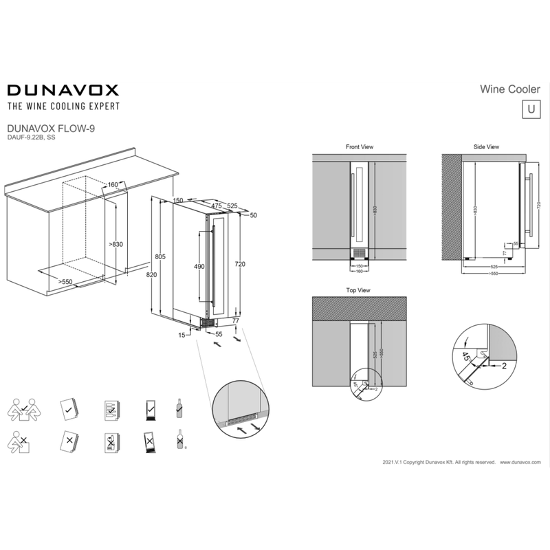 Dunavox DAUF-9.22SS beépíthető borhűtő inox 9 palackos