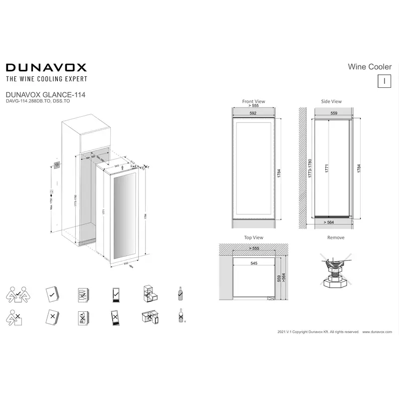Dunavox DAVG-114.288DSS.TO Glance beépíthető borhűtő inox 114 palackos