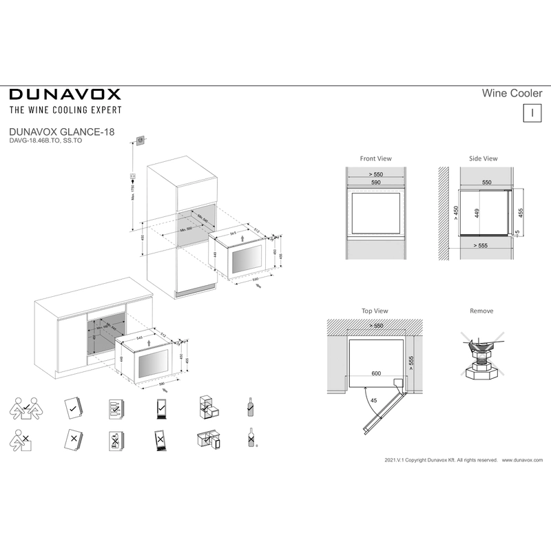 Dunavox DAVG-18.46SS.TO Glance beépíthető borhűtő inox 18 palackos