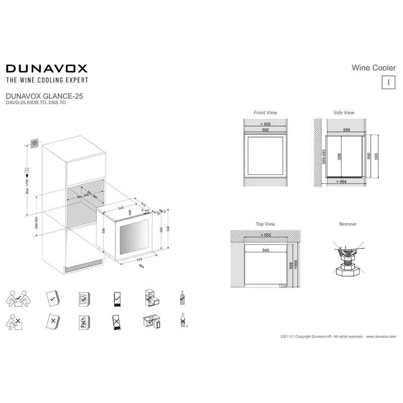 Dunavox DAVG-25.63DB.TO Glance beépíthető borhűtő fekete 25 palackos