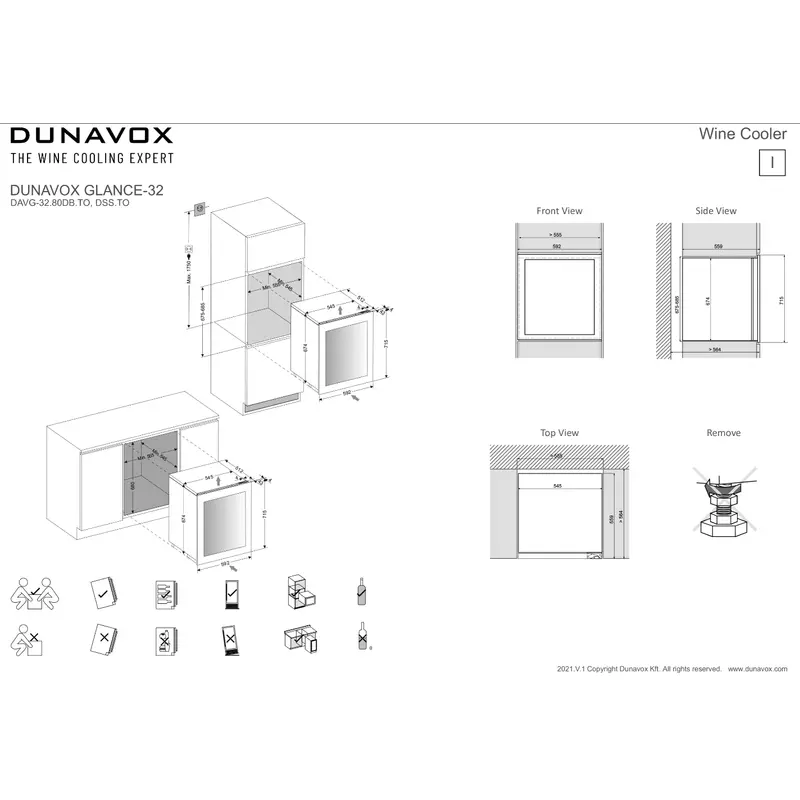Dunavox DAVG-32.80DB.TO Glance beépíthető borhűtő fekete 32 palackos