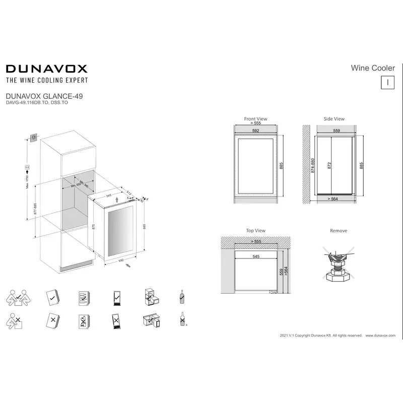Dunavox DAVG-49.116DB.TO Glance beépíthető borhűtő fekete 49 palackos