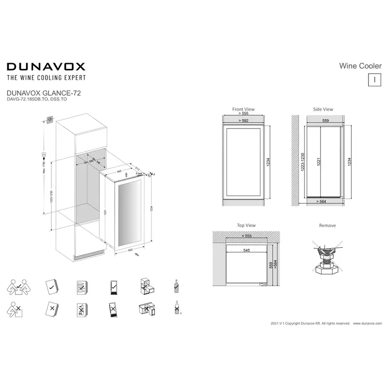 Dunavox DAVG-72.185DB.TO Glance beépíthető borhűtő fekete 72 palackos