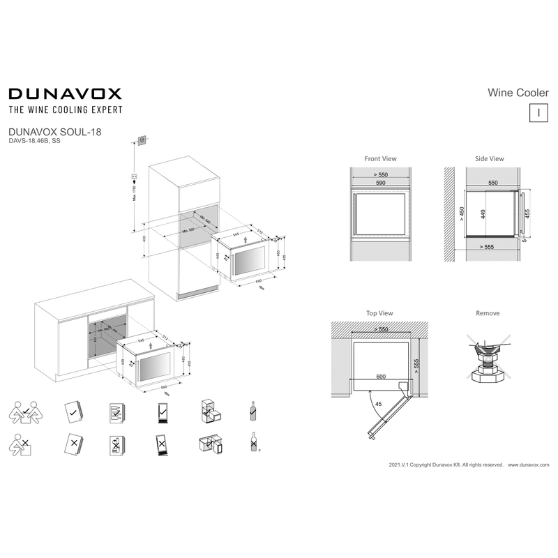 Dunavox DAVS-18.46SS Soul beépíthető borhűtő inox 18 palackos