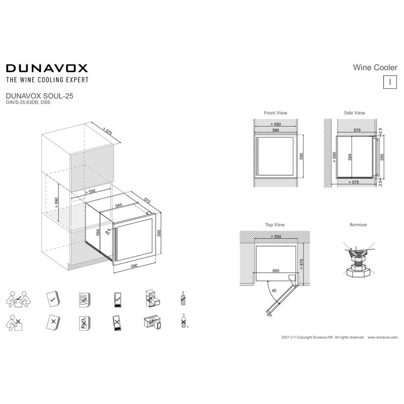 Dunavox DAVS-25.63DB Soul beépíthető borhűtő fekete 25 palackos
