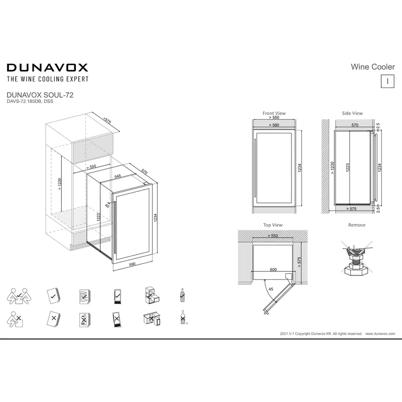 Dunavox DAVS-72.185DB Soul beépíthető borhűtő fekete 72 palackos