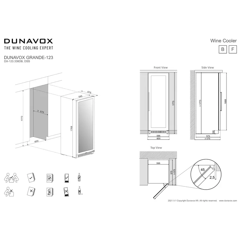 Dunavox DX-123.338DSS Grande beépíthető borhűtő 123 palackos
