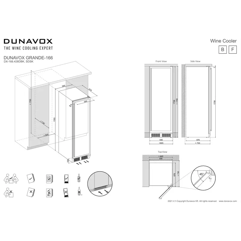 Dunavox DX-166.428DBK Grande beépíthető borhűtő 166 palackos