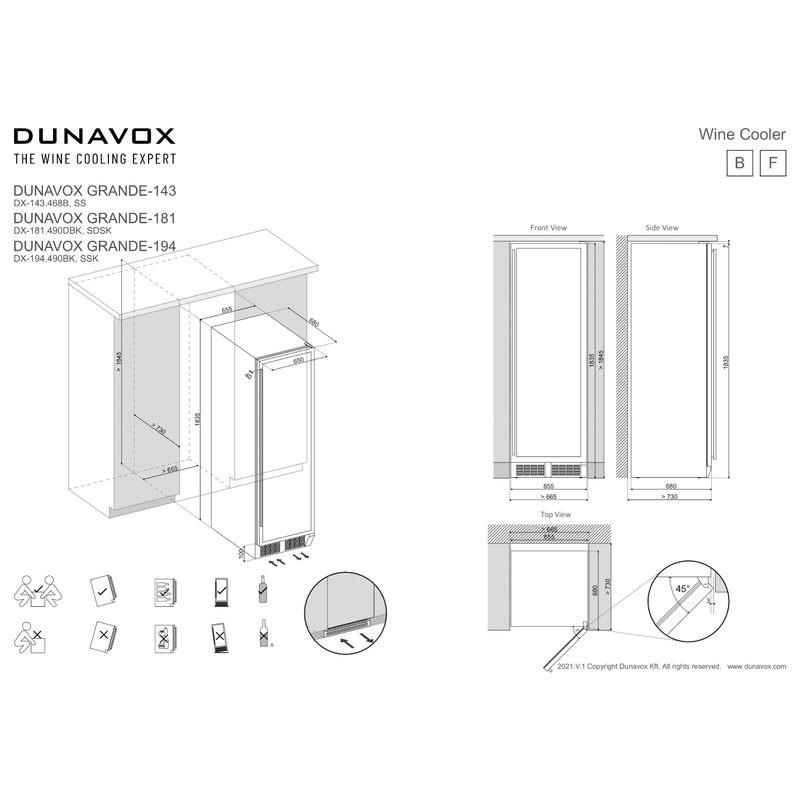 Dunavox DX-181.490DBK Grande beépíthető borhűtő fekete 166 palackos