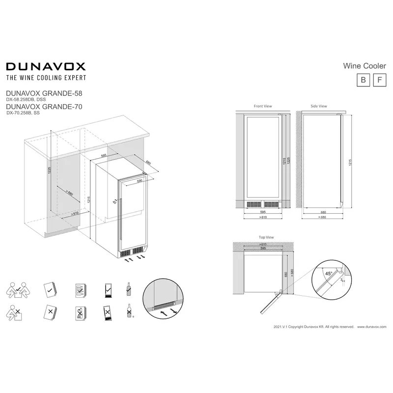 Dunavox DX-58.258DB Grande beépíthető borhűtő fekete 58 palackos