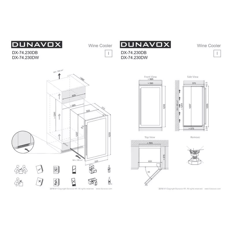 Dunavox DX-74.230DB Soul beépíthető borhűtő fekete 74 palackos