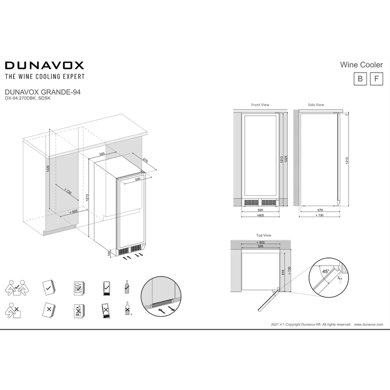 Dunavox DX-94.270DBK Grande beépíthető borhűtő fekete 94 palackos
