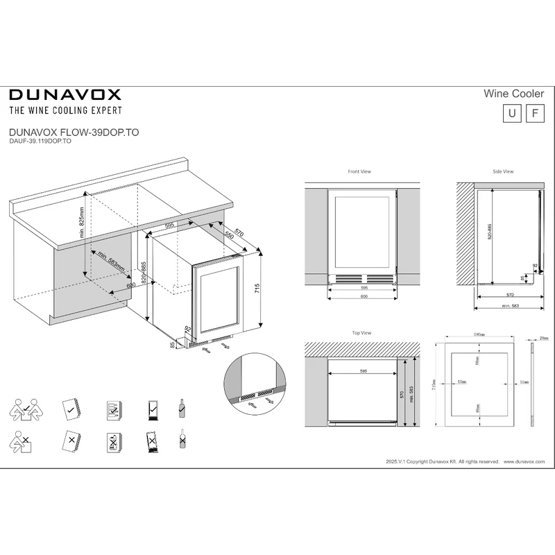 Dunavox DAUF-39.119DOP.TO FLOW pult alá építhető borhűtő 2 zónás dekorálható 32 palackos