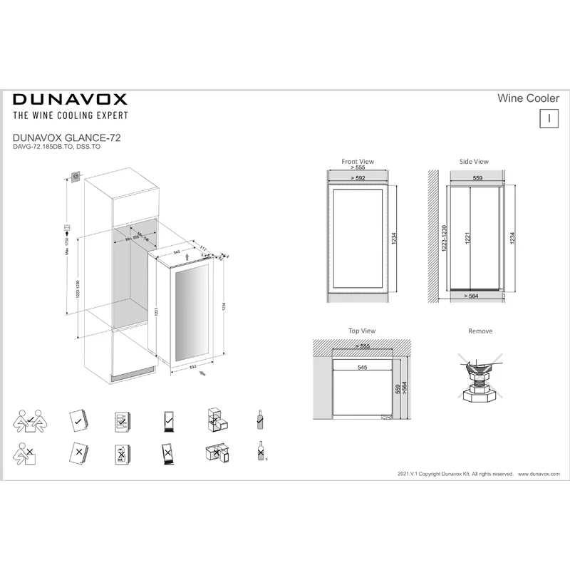 Dunavox DAVG-72.185DSS.TO Glance beépíthető borhűtő inox 72 palackos