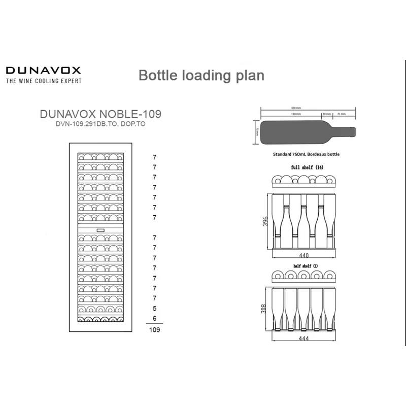 Dunavox DVN-109.291DOP.TO beépíthető borhűtő Overlay panel 109 palackos