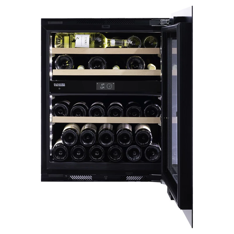 Dunavox DVN-32.85DB.TO beépíthető borhűtő fekete üveg 32 palackos