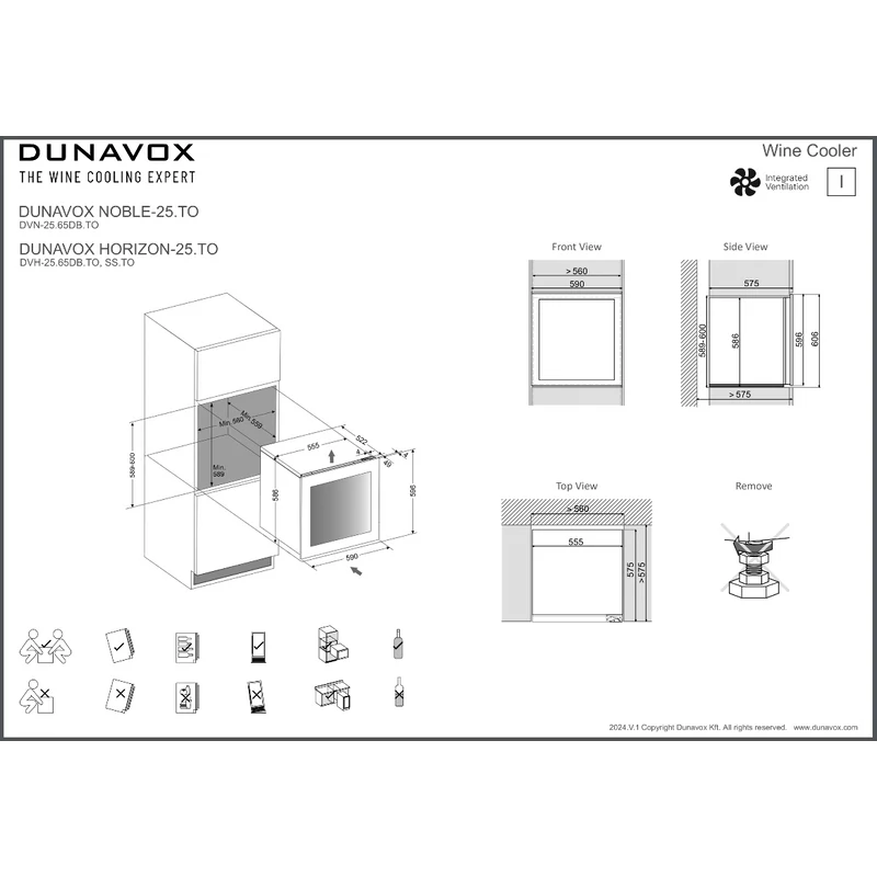 Dunavox DVN-25.65DB.TO Noble beépíthető borhűtő fekete 25 palackos