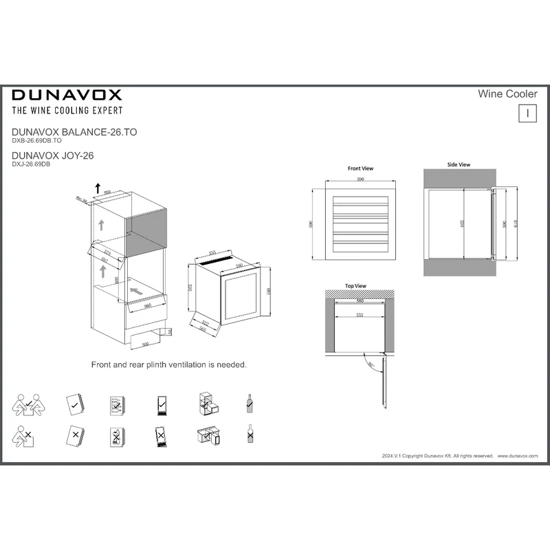 Dunavox DXJ-26.69DB Joy beépíthető borhűtő 26 palack