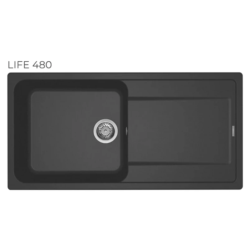 Elleci Life 480 M70 gránit mosogatótálca Nero metal LM248070