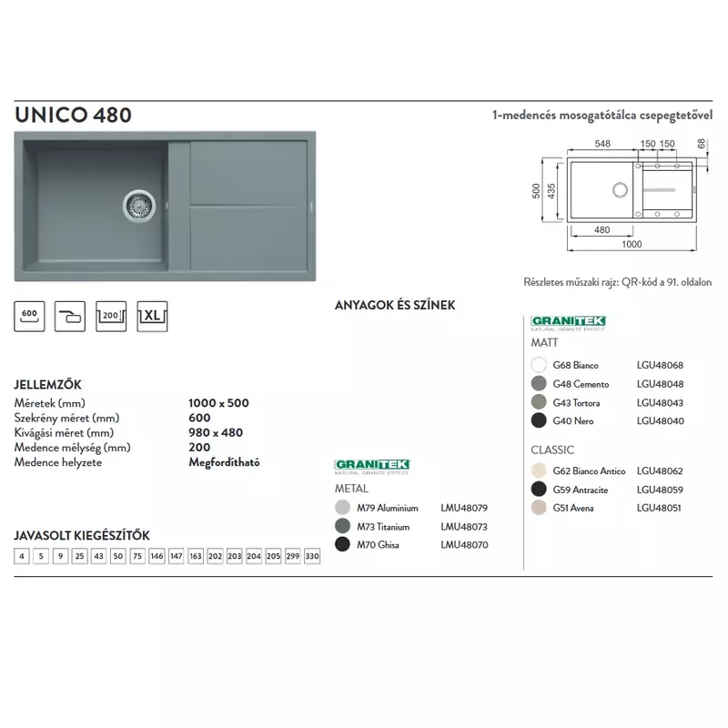 ELLECI Mosogatótálca Unico 480 G48 cemento