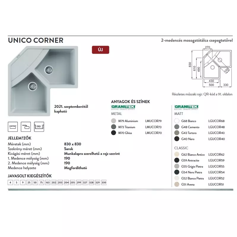 ELLECI Mosogatótálca Unico CORNER G43 tortora