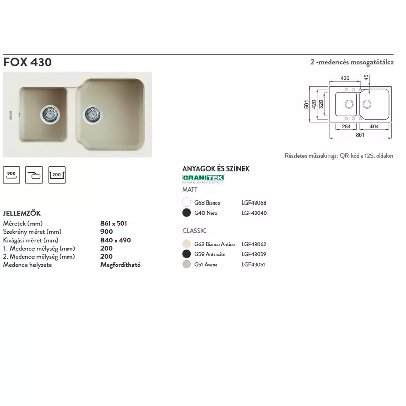 ELLECI Mosogatótálca Fox 430 G62 bianco antico