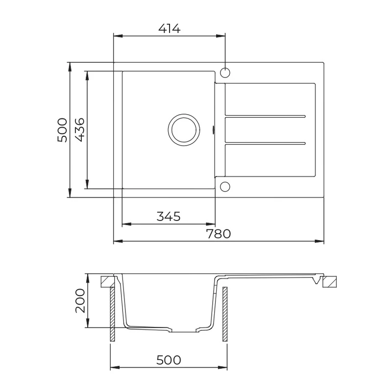 Evido Cubo 45S gránit mosogató 780x500mm platina 442061