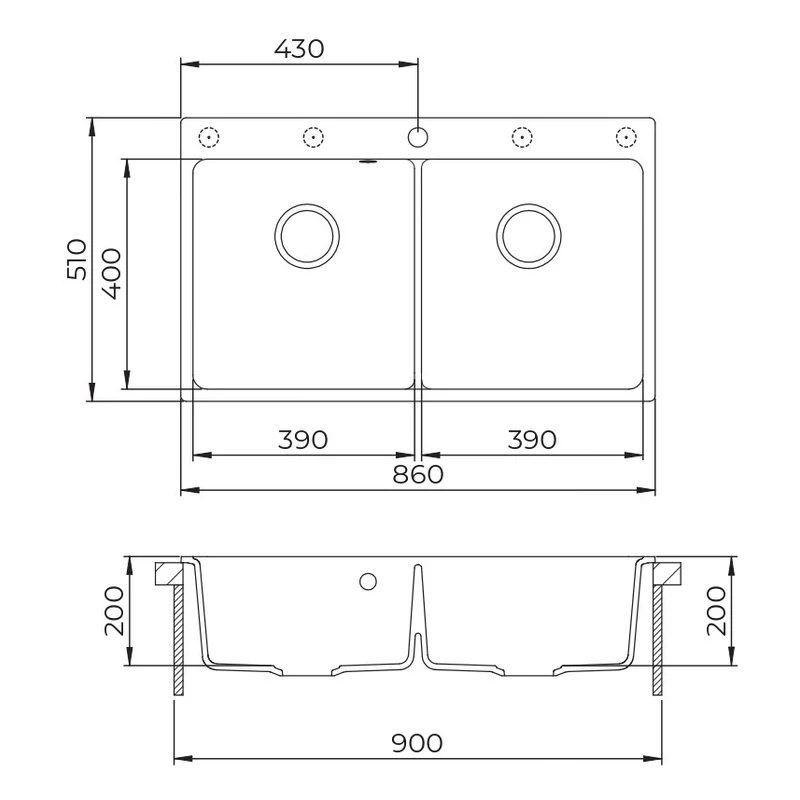 Evido Quadro 9 gránit mosogató 860x510mm platina 442064