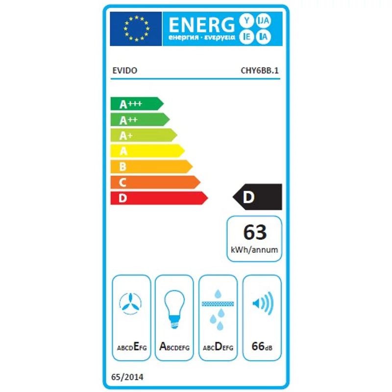 Evido CHY6BB.1 SKY 60B döntött fali páraelszívó fekete üveg 60cm