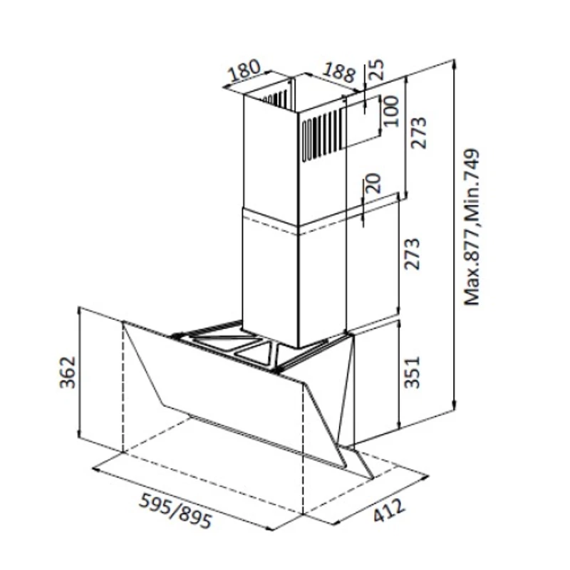 Evido CHY6TW.1 SKY PRO 60B döntött fali páraelszívó fehér üveg 60cm