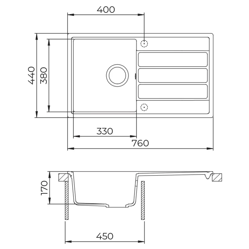 Evido Easy 45S gránit mosogató 760x440mm fehér 442208