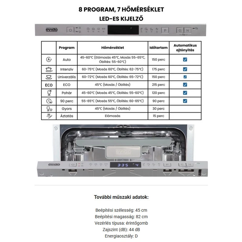 Evido DW48I.1 AQUAPRO 45I teljesen beépíthető mosogatógép 45cm