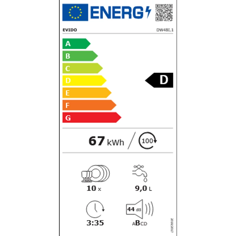 Evido DW48I.1 AQUAPRO 45I teljesen beépíthető mosogatógép 45cm