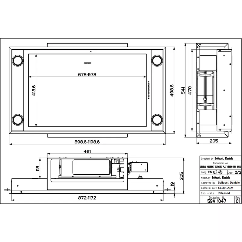 Faber Heaven 2.0 X Flat KL A90/2 beépíthető mennyezeti páraelszívó inox 350.0663.970