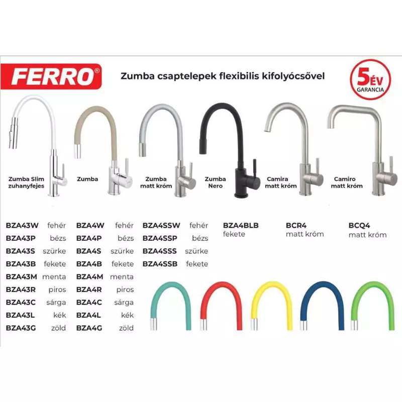 Ferro Zumba Slim BZA43W fehér csaptelep flexibilis zuhanyváltós kifolyócsővel