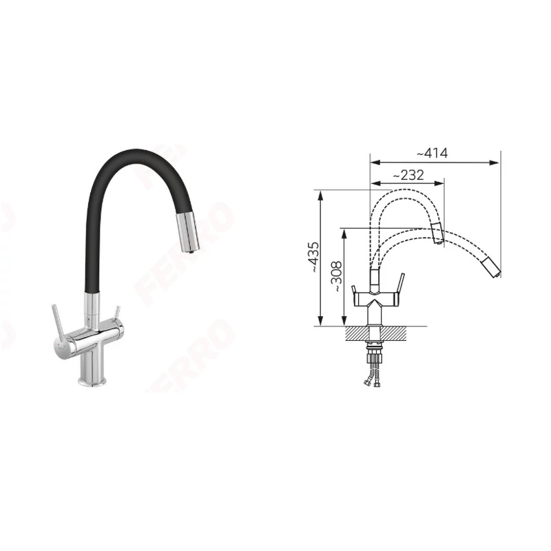 Ferro BFT41B Filtrata álló csaptelep flexibilis kifolyócsővel szűrt vízhez fekete 1387