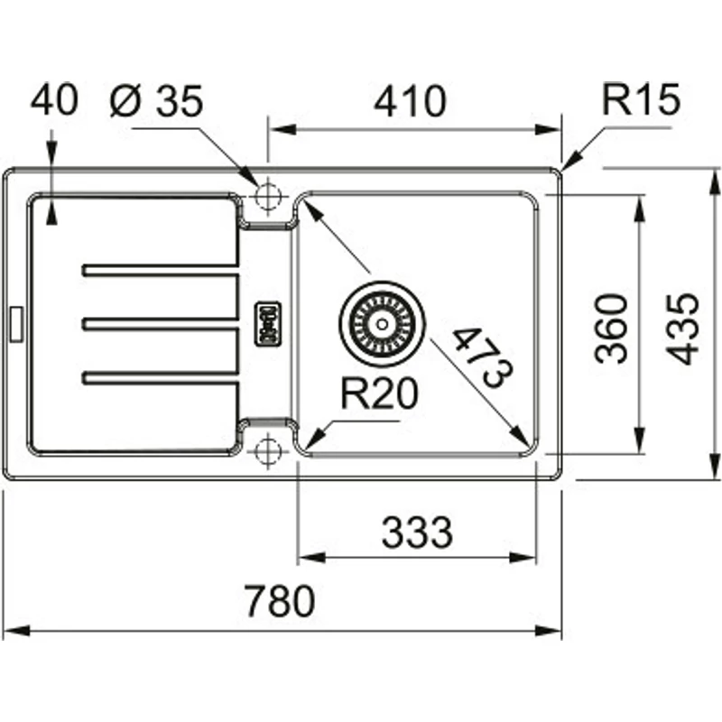 Franke STRATA STG 614-78 gránit mosogató fekete 780x435mm