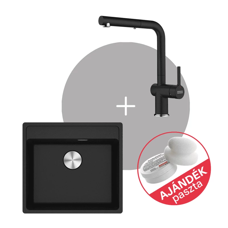 Franke MARIS 2.0 MRG 610-52 TL  gránit mosogató + ACTIVE PLUS L DOCCIA csap fekete szett FR1301192